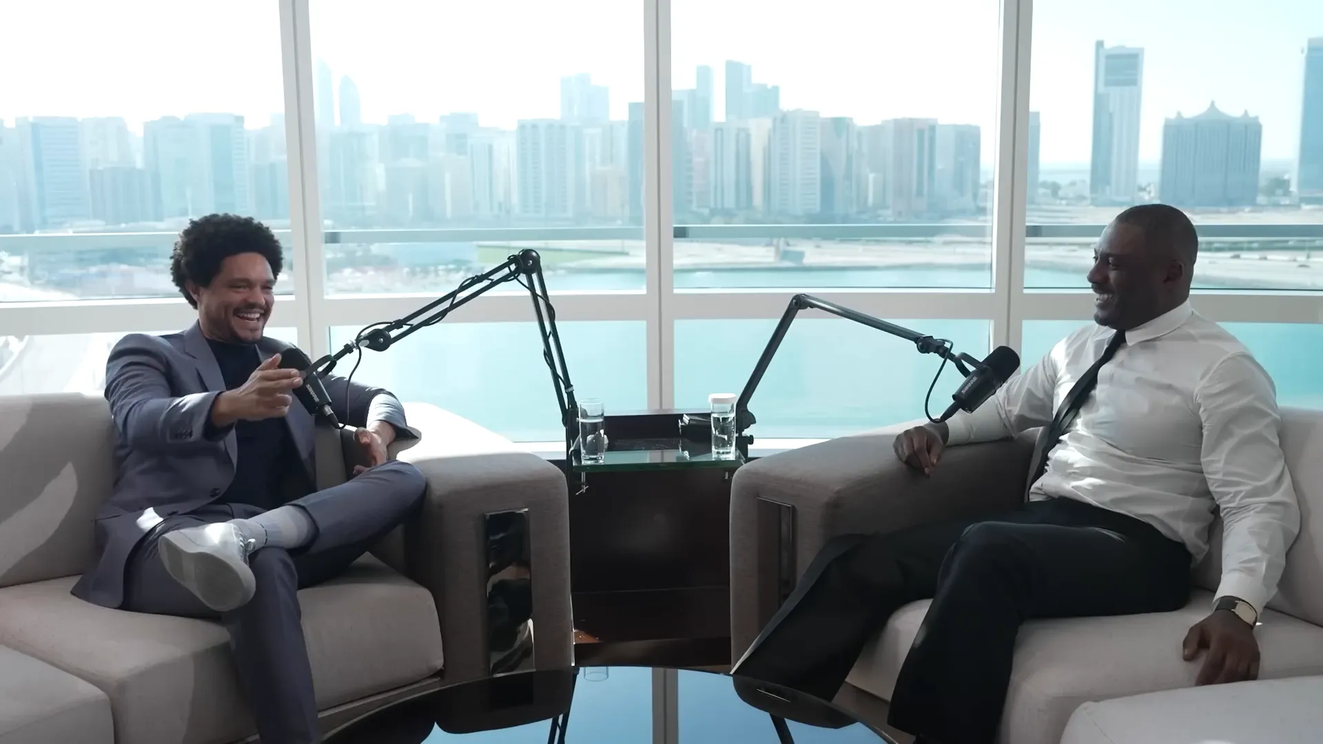 Trevor and Idris joking about making a movie together