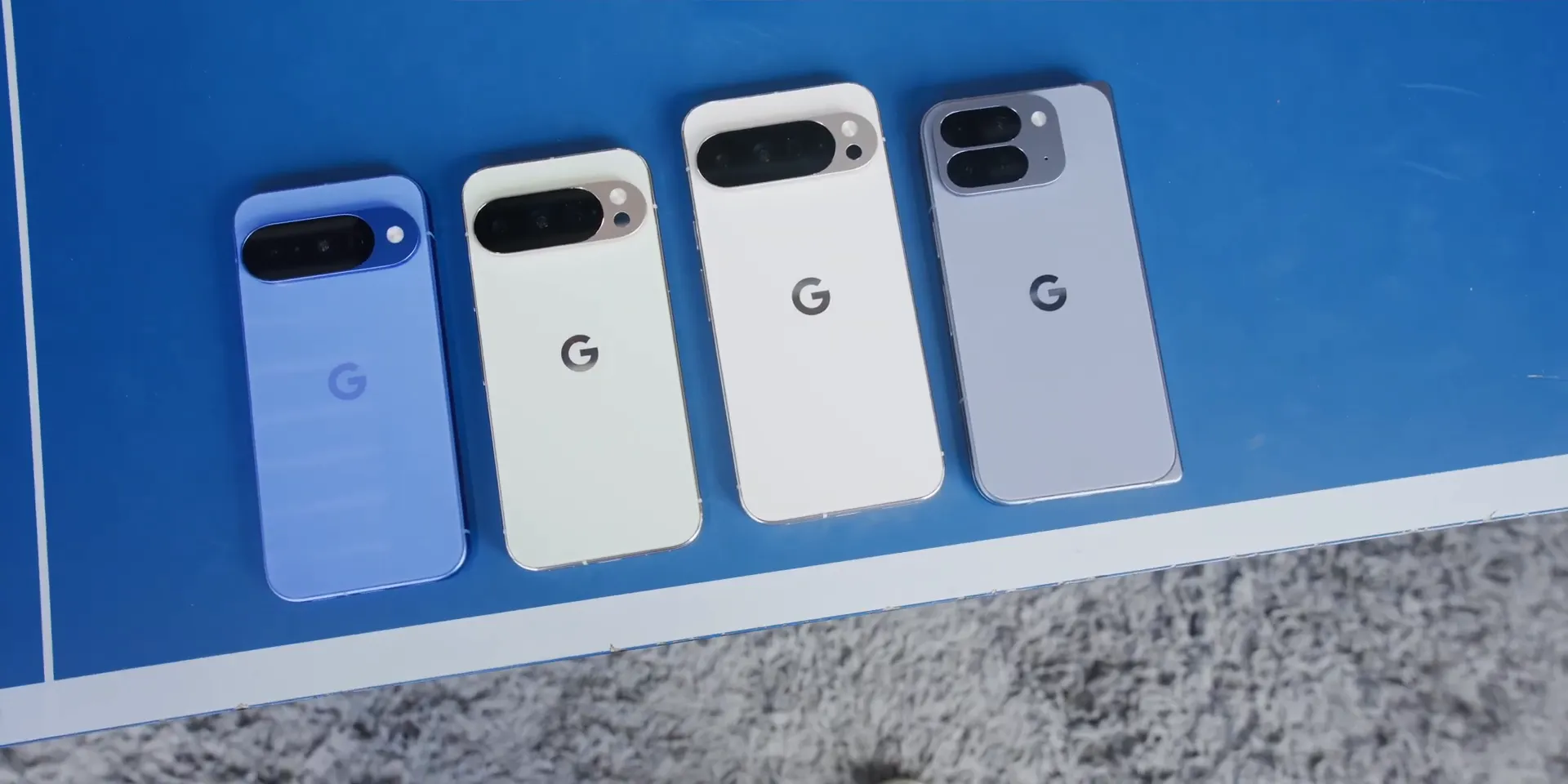 Pixel 10 design overview showing the camera bar and four colors