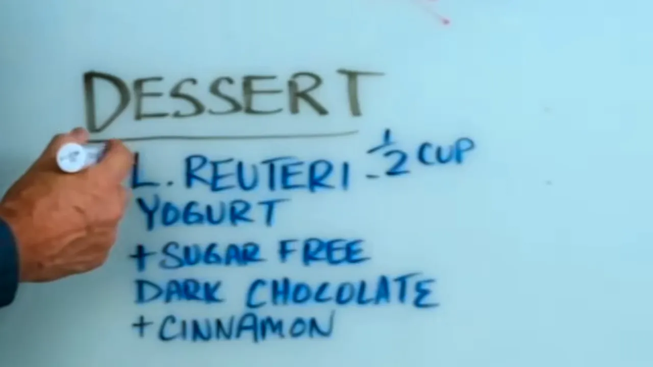 L. reuteri yogurt with sugar-free dark chocolate as dessert