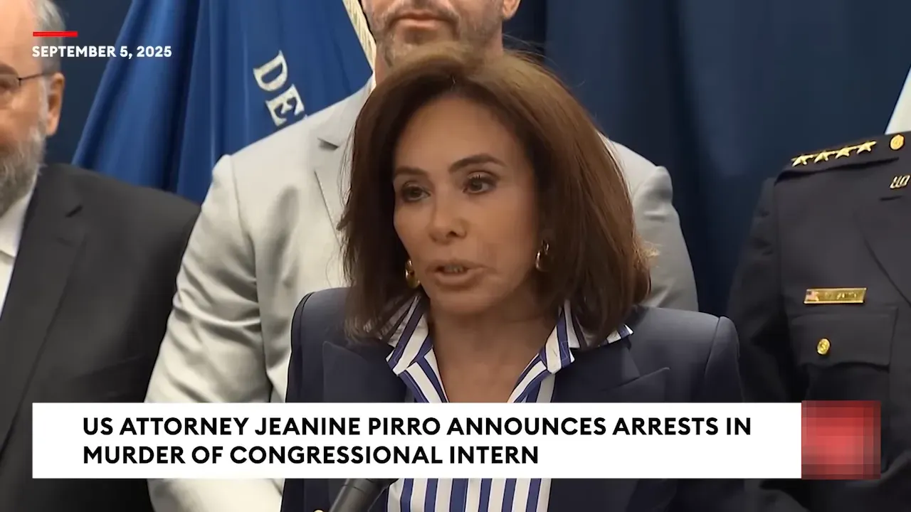 U.S. Attorney Janine Pirro addresses reporters at the United States Attorney's Office