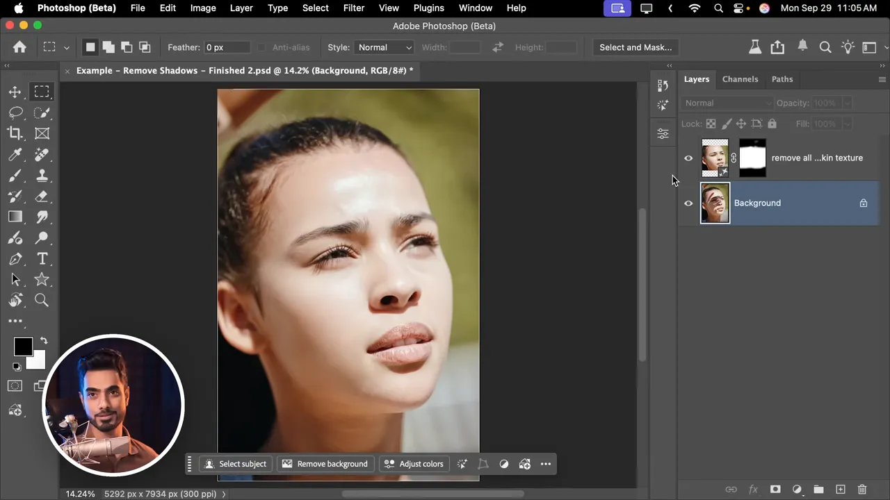 Remove shadows from face before and after