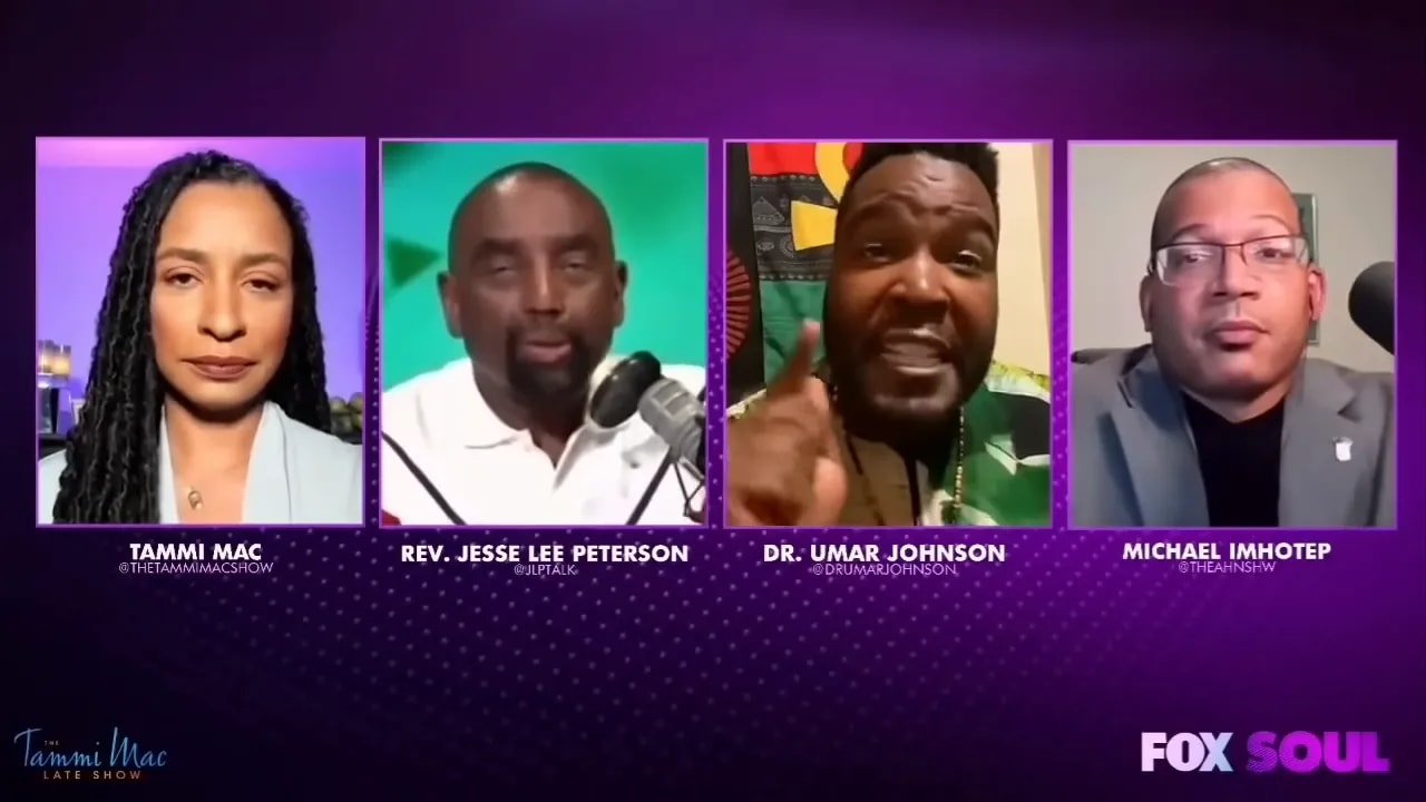 Four-up virtual panel shot with one participant pointing and speaking emphatically.